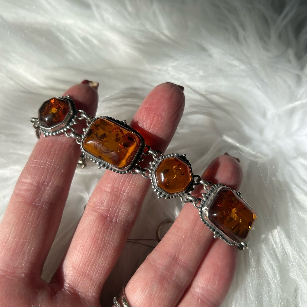Beautiful Orange Amber and sterling Silver bracelet❤️New